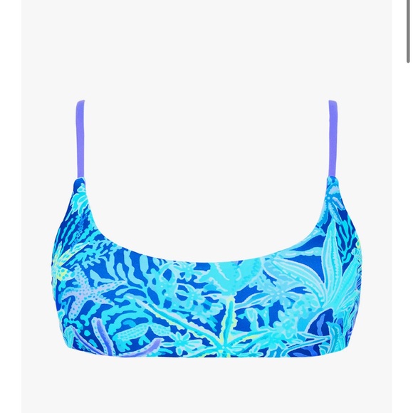 Blue Tropical Print Bikini Top - Picture 1 of 3